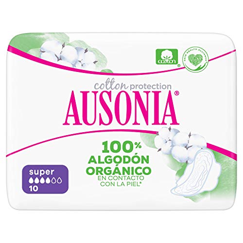 Ausonia Cotton Protection Super (tamaño 2) Compresas Con Alas, 10, Capa Superior De Algodón 100 % Orgánico