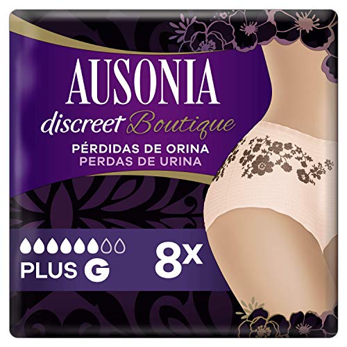 Ausonia Discreet Boutique, Braguitas para pérdidas de orina, L negras, bloquean el olor y la humedad Y evitan fugas x 8