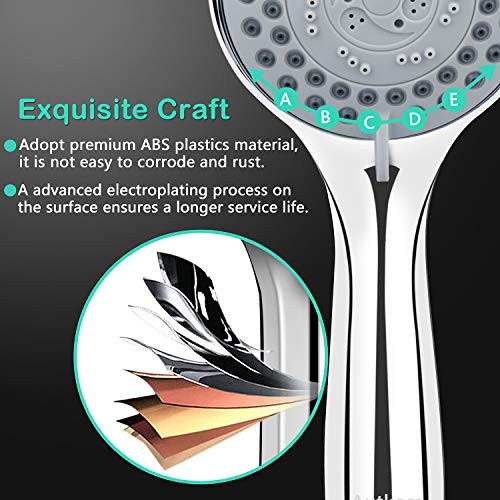 Autkors Alcachofa Ducha, Mano la Cabeza de Ducha Universal 5 Modos Cabezal de Ducha de Mano Ahorro de Agua Extraíble de Cromo Ducha de Masaje