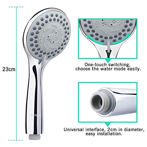 Autkors Alcachofa Ducha, Mano la Cabeza de Ducha Universal 5 Modos Cabezal de Ducha de Mano Ahorro de Agua Extraíble de Cromo Ducha de Masaje