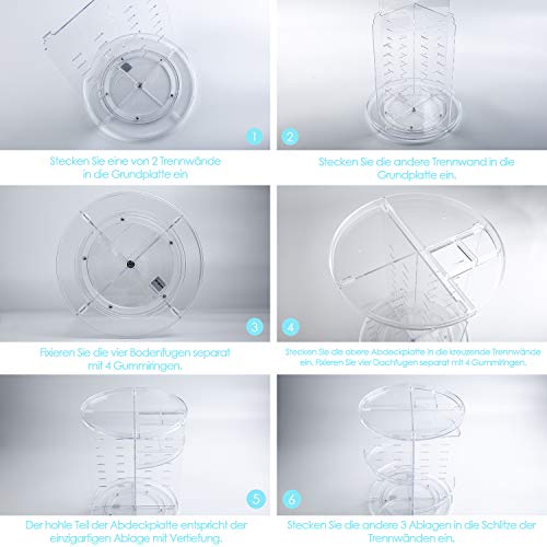 Auxmir Organizador de Maquillaje de Rotación 360°, Organizador Cosmético de Belleza Ajustable, Caja Cosmética de Maquillaje Para Tocador, Baño, Dormitorio, Transparente