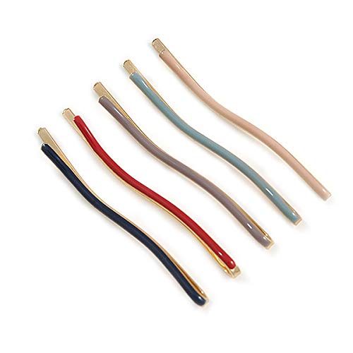 Avalaya - Juego de 5 pasadores de Pelo ondulados esmaltados Multicolor en Tono Dorado, 65 mm de Largo