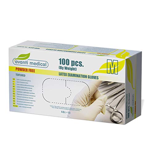 Avanti Guantes de látex desechables sin polvo Examen médico 100 piezas tamaño M no estéril para procedimientos cosméticos y médicos, artículos de limpieza, cocina y alimentos seguros Ambidiestros
