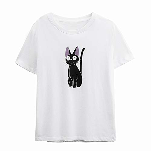 Avsvcb Nueva Camiseta de Manga Corta con Estampado Europeo y Americano de algodón Suelto con Estampado de Gato para Mujer