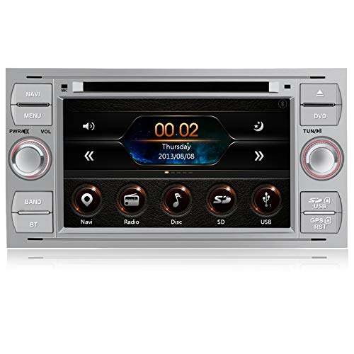 AWESAFE Radio Coche 7 Pulgadas para Ford con Pantalla Táctil 2 DIN, Autoradio de Ford con Bluetooth/GPS/FM/RDS/CD DVD/USB/SD, Apoyo Mandos Volante, Mirrorlink y Aparcamiento (Plata)