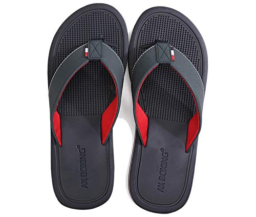 AX BOXING Chanclas Hombre Playa Caballeroso Cuero Flip Flop Sandalias Azul Rojo Antideslizante Interior Al Aire Libre Tamaño 40-46 (Azul Oscuro, Numeric_42)