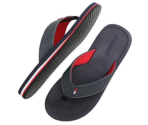 AX BOXING Chanclas Hombre Playa Caballeroso Cuero Flip Flop Sandalias Azul Rojo Antideslizante Interior Al Aire Libre Tamaño 40-46 (Azul Oscuro, Numeric_42)