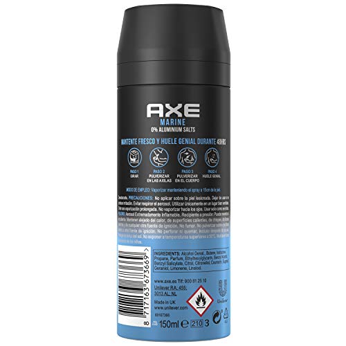AXE Marine - Desodorante Bodyspray para hombre, 48 horas de protección, 150 ml, pack de 3