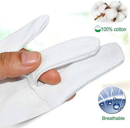 AYUQI 12 pares de guantes de algodón blanco, guantes de tela blanca, guantes de algodón, cómodos y transpirables, para el cuidado de la piel, examen de joyas, trabajo diario, etc-L