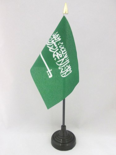 AZ FLAG Bandera de Mesa de Arabia Saudita 15x10cm - BANDERINA de DESPACHO SAUDÍ 10 x 15 cm Punta Dorada