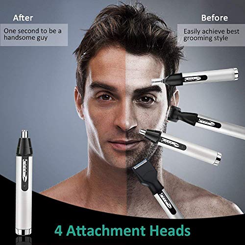 Babacom Cortapelos Nariz y Orejas, 4 en 1 USB Recargable Grooming Set para Nariz/Orejas/Ceja/Barba, Multifuncional Recortador de Vello, Nariz y Orejas con Cabezas de Reemplazode Acero Inoxidable
