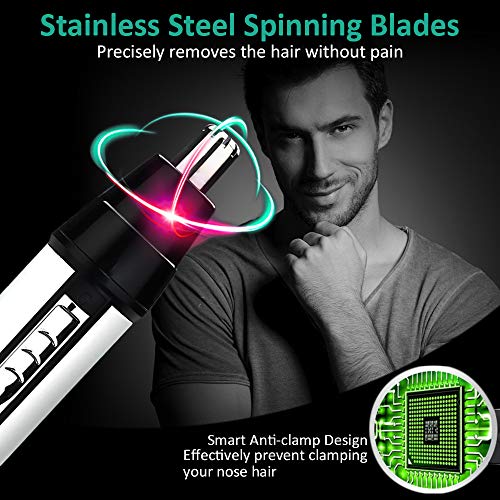 Babacom Cortapelos Nariz y Orejas, 4 en 1 USB Recargable Grooming Set para Nariz/Orejas/Ceja/Barba, Multifuncional Recortador de Vello, Nariz y Orejas con Cabezas de Reemplazode Acero Inoxidable