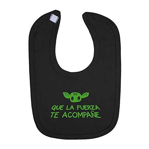 Babero bebé Star Wars, Yoda. Que la Fuerza te acompañe. Fan Art Parodia. Bebé Friki. (Negro)