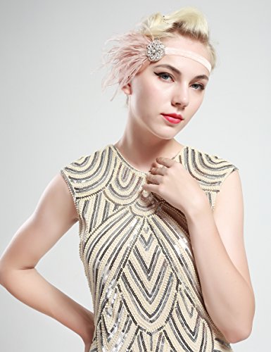 BABEYOND Años 20 Flapper Diadema de Pluma Diadema Gatsby Vintage Cinta para el Pelo con Cristal Accesorios Vintage Disfraz Gran Gatsby Fiesta Temática Prom