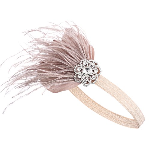 BABEYOND Años 20 Flapper Diadema de Pluma Diadema Gatsby Vintage Cinta para el Pelo con Cristal Accesorios Vintage Disfraz Gran Gatsby Fiesta Temática Prom