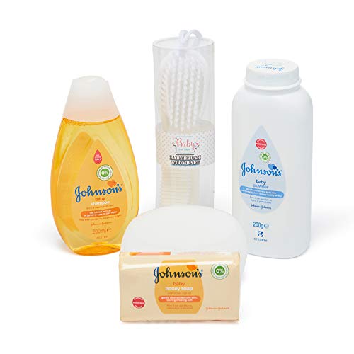 Baby Box Shop - Cesta regalo bebe - Regalos originales para baby shower con esenciales para bebes recien nacidos que incluye oso de peluche y caja recuerdos color limón