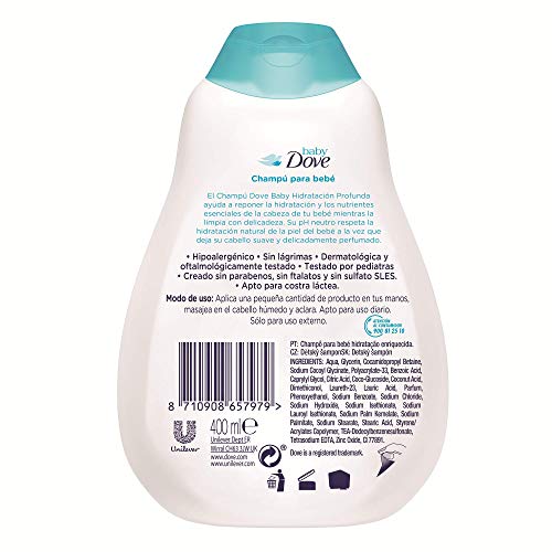 Baby Dove Champú Hipoalergénico Hidratación Profunda - Pack de 6 x 400 ml (Total: 2400 ml)