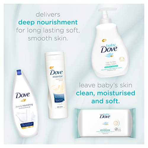 Baby Dove, juego hidratante ligero hidratante sensible, toallitas para bebés, baños y mamás, suave, suave y amable a la piel, vitalización diaria para el cuidado y la piel sana