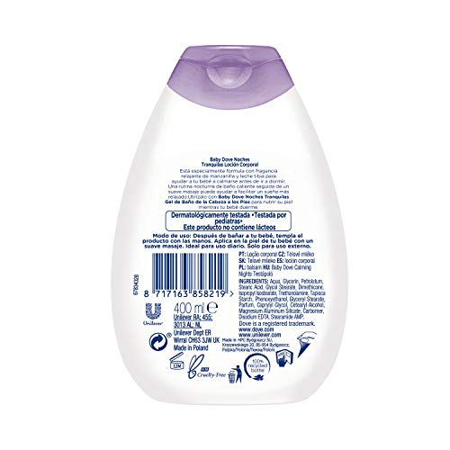 Baby Dove Loción para bebés Noches Tranquilas - Pack de 6 x 400 ml (Total: 2400 ml)