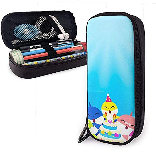 Baby Shark's Invitación Estuche de lápices de cuero de gran capacidad, bolsa de almacenamiento multifunción con cremallera, papelería para estudiantes, regalo de oficina