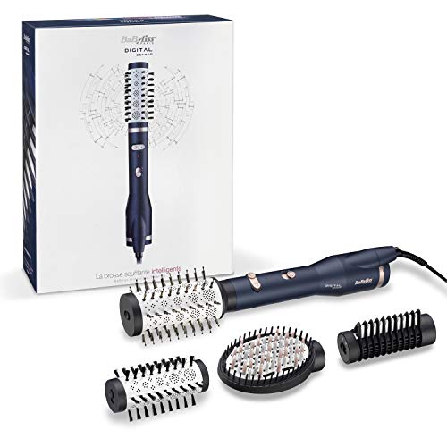 BaByliss AS500E – Cepillo de aire con sensor digital ajusta automáticamente la temperatura según el cabezal, 4 cabezales, base cerámica, aerodinámica térmica, iónico, 2 velocidades y aire frío