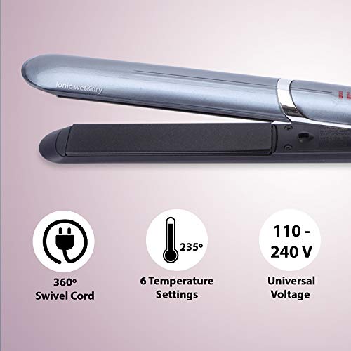 BaByliss IPro Slim ST387E – Plancha de pelo iónica, placas profesionales de cerámica para cabello húmedo y seco, calentamiento instantáneo, 6 temperaturas 140º - 235º