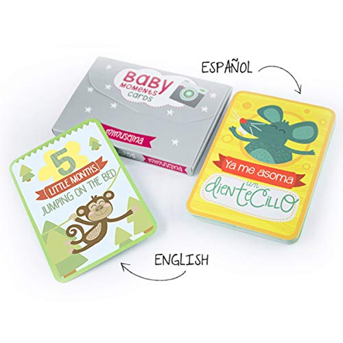 BabyMoments Cards by Mimuselina | Tarjetas de Logros e Hitos del Bebé, Regalo Original para Recién Nacidos, Tarjetas Bebé de Momentos para Recordar, Ideal Regalo Babyshower, Bilingüe: Español-English