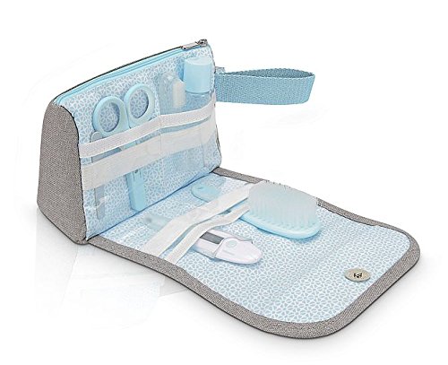 Babymoov A032003 Neceser de cuidados del bebé, 6 accesorios, con termómetro digital para bebés, Gris, Set 1