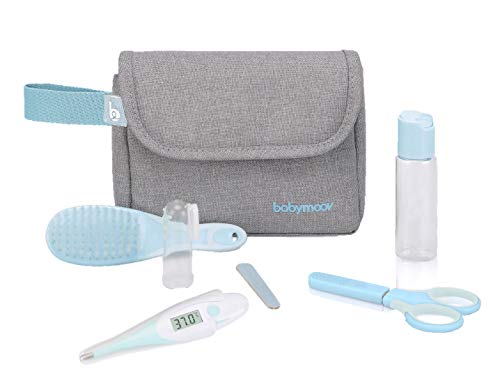 Babymoov A032003 Neceser de cuidados del bebé, 6 accesorios, con termómetro digital para bebés, Gris, Set 1