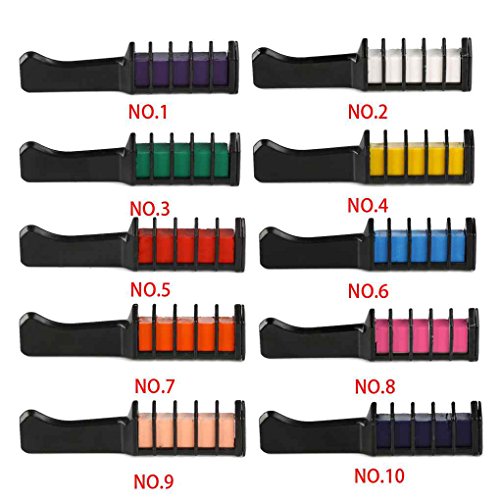 Babysbreath17 10 Color Temporal Mini Crayones Desechables Pelo teñido Mascara Tinte Tiza Caja con 9 g de Cepillo Blanco