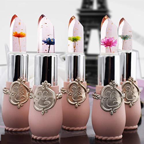 Babysbreath17 Flor del lápiz Labial Transparente Jelly Brillo de Labios hidratante duración Color Impermeable Cambio Bálsamo Labial Color 6 Rosa Claro 7.6x2.5x2.5cm
