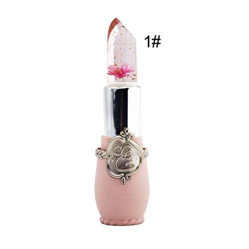 Babysbreath17 Flor del lápiz Labial Transparente Jelly Brillo de Labios hidratante duración Color Impermeable Cambio Bálsamo Labial Color 6 Rosa Claro 7.6x2.5x2.5cm