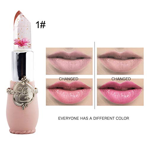 Babysbreath17 Flor del lápiz Labial Transparente Jelly Brillo de Labios hidratante duración Color Impermeable Cambio Bálsamo Labial Color 6 Rosa Claro 7.6x2.5x2.5cm