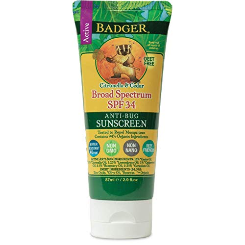 Badger Bálsamo protector solar antiinsectos SPF 34, 2.9 onzas líquidas