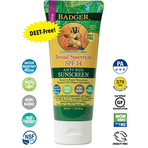 Badger Bálsamo protector solar antiinsectos SPF 34, 2.9 onzas líquidas