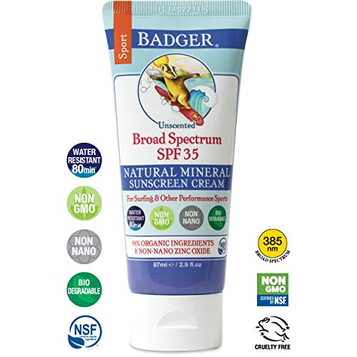 Badger Company, Sport Sunscreen, Broad Spectrum SPF 35, Unscented, 2.9 fl oz (87 ml)