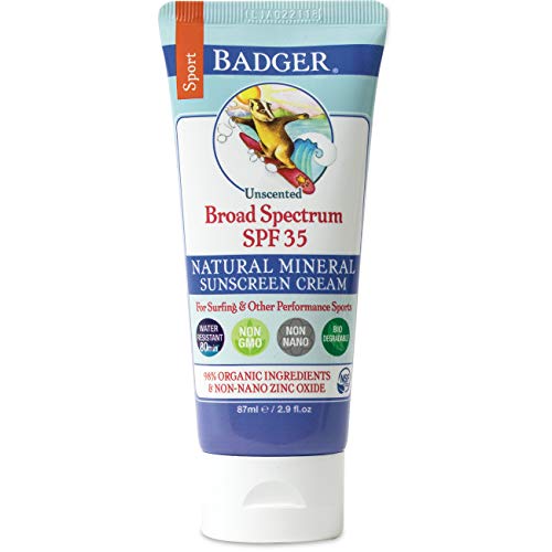 Badger Company, Sport Sunscreen, Broad Spectrum SPF 35, Unscented, 2.9 fl oz (87 ml)