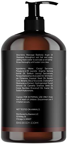 Baebody Moroccan Argan Oil Shampoo 16 Oz - Volumizing & Moisturizing, Gentle on Curly & Color Treated Hair, for Men & Women. Infused with Keratin.