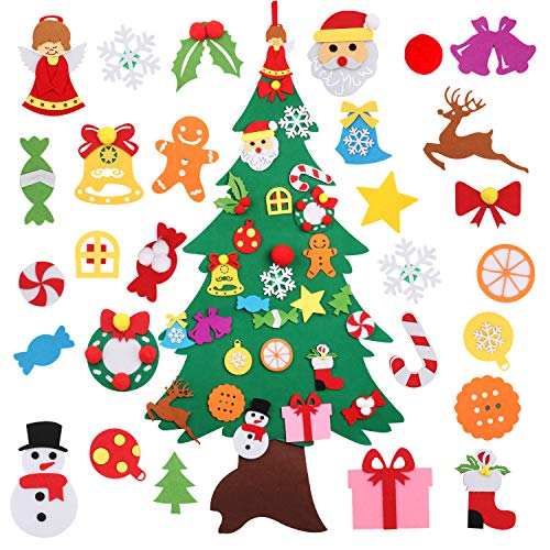 Bageek árbol de Navidad de Fieltro DIY,3D Árbol de Navidad Artificial de Fieltro DIY Fieltro Árbol de Navidad para Niños DIY árbol de Navidad de Fieltro 28pc Decoración