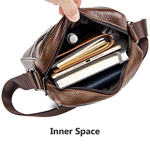 BAGZY Bolso de hombro de cuero para hombre Bolsa de mensajero Crossbody Cartera Bolso Mango superior Viajar Maletín Bolsa de negocios Bolso Bandolera de piel auténtica para la tableta Ipad Marrón
