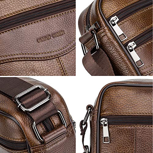 BAGZY Bolso de hombro de cuero para hombre Bolsa de mensajero Crossbody Cartera Bolso Mango superior Viajar Maletín Bolsa de negocios Bolso Bandolera de piel auténtica para la tableta Ipad Marrón
