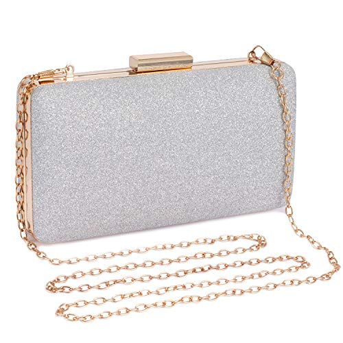 BAIGIO Bolso de Fiesta Noche de Moda para Mujer Brillante Bolsas de Embrague Hard Shell Bling Clutches para Ceremonias, Bodas, Evento, Cita, Fiesta Cócteles (Plata)