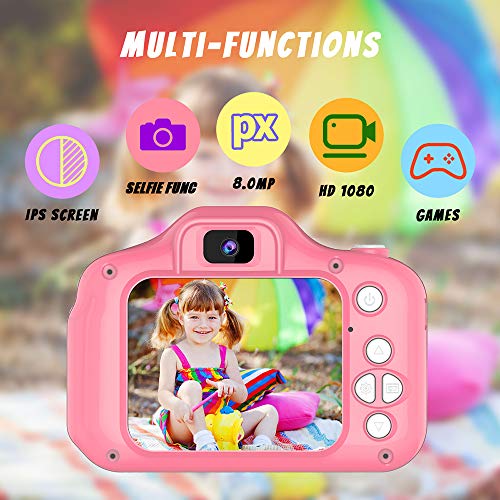 BAISIQI Regalos para 3-8 Años de Edad Chicas Joy-Fun Cámara Fotos Digital 1080P Camara de Fotos para Niños Digitales Selfie Vídeo Grabar Electrónico Juguete Regalos de Cumpleanos Rosa