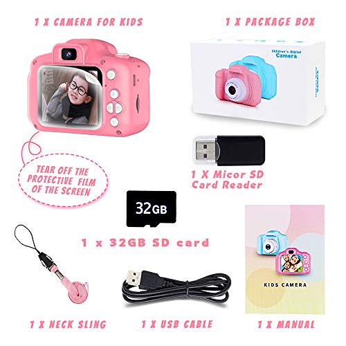 BAISIQI Regalos para 3-8 Años de Edad Chicas Joy-Fun Cámara Fotos Digital 1080P Camara de Fotos para Niños Digitales Selfie Vídeo Grabar Electrónico Juguete Regalos de Cumpleanos Rosa