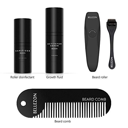 Baiwka Barba Kit de Crecimiento, Barba Herramientas de Crecimiento, Incluye 30ml Barba Serum Activador de Crecimiento/Rodillo de barba/15ml desinfectante&Peine, Juego de Cuidado de Barba para Hombres