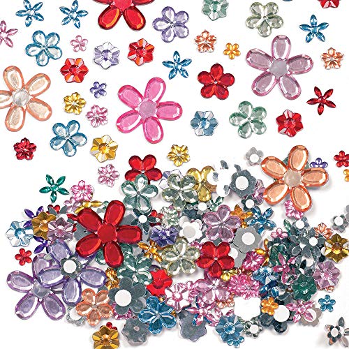 Baker Ross- Joyas Florales Autoadhesivas de Acrílico (Pack de 18)- Gemas Coloridas. Decorar Tarjetas Álbumes Collages y Otras Manualidades de Niños