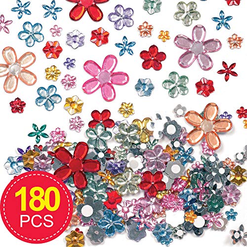 Baker Ross- Joyas Florales Autoadhesivas de Acrílico (Pack de 18)- Gemas Coloridas. Decorar Tarjetas Álbumes Collages y Otras Manualidades de Niños