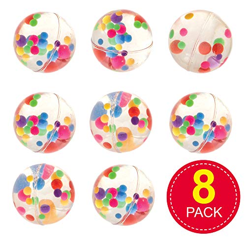 Baker Ross- Pelotas de goma con cuentas multicolor (Pack de 8) Bolas de goma para niños con cuentas multicolor para bolsas sorpresa en fiestas o para jugar en el recreo
