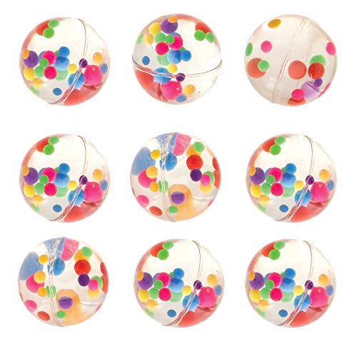 Baker Ross- Pelotas de goma con cuentas multicolor (Pack de 8) Bolas de goma para niños con cuentas multicolor para bolsas sorpresa en fiestas o para jugar en el recreo