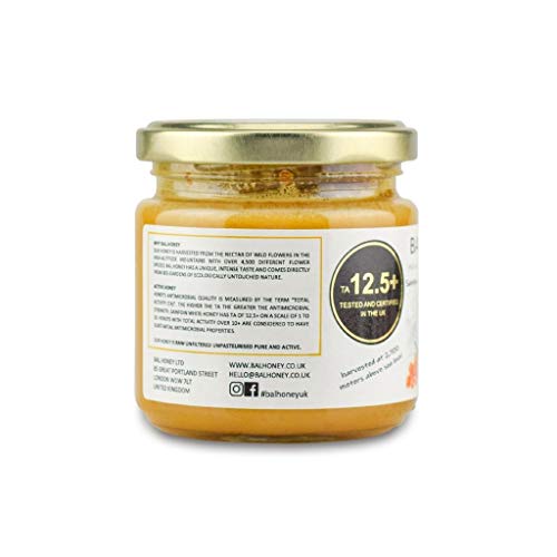 BAL.HONEY La Miel con Espino Amarillo Pipirigallo Activa 12.5+ Tarro de vidrio de 250 gramos de miel blanca | 100% natural crudo puro sin pasteurizar sin filtrar